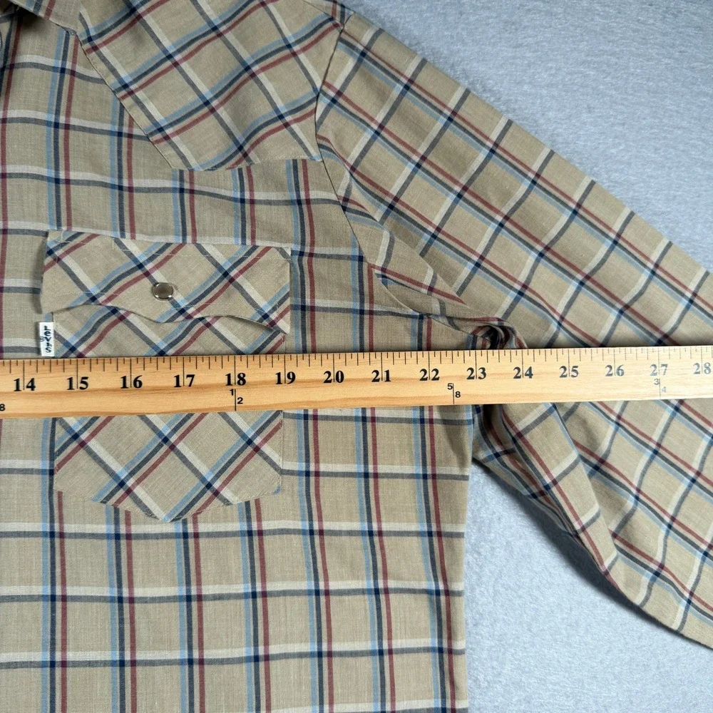 Levis Mens Vintage Western Pearl Snap Shirt Tan Plaid Long Sleeve Large WPL 423